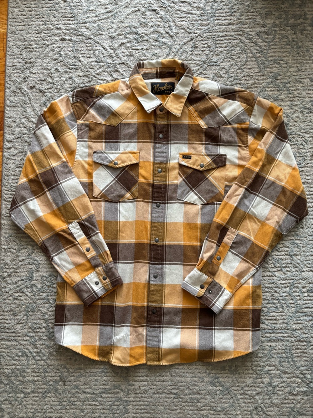 Howler Bros Men’s Yellow Brown Plaid Flannel Shirt